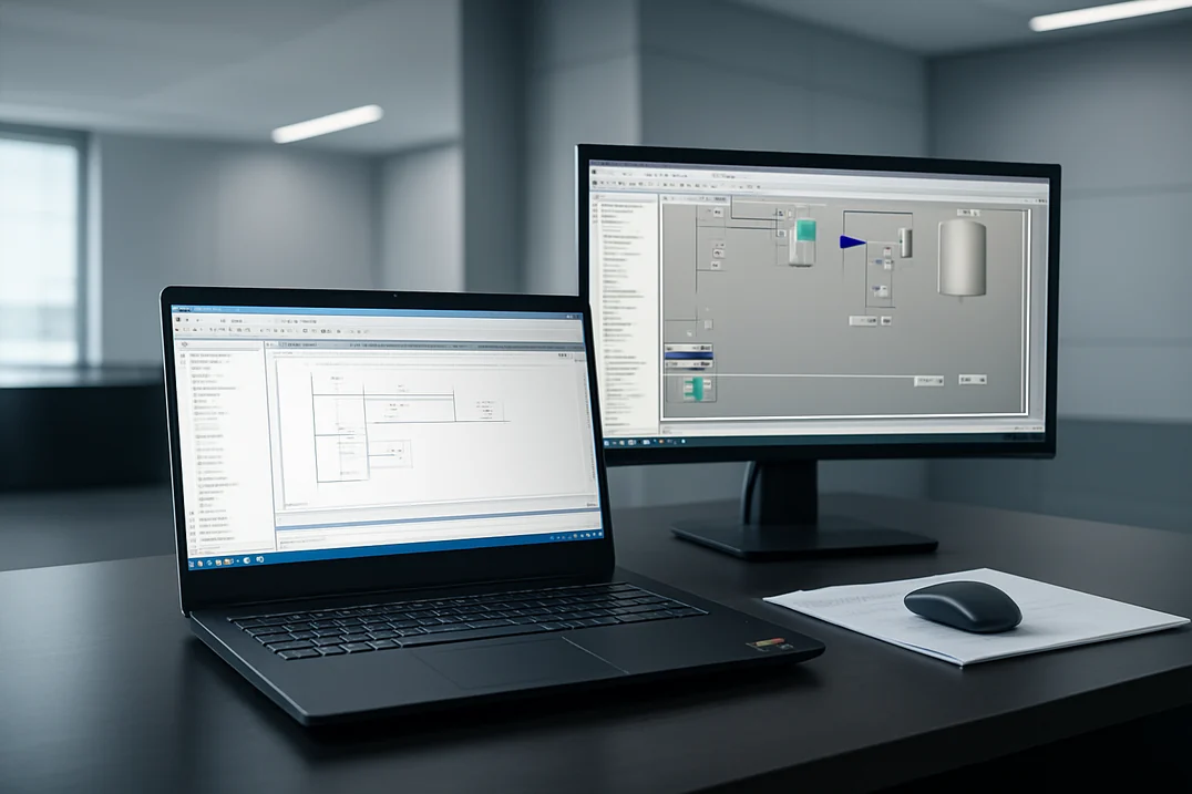 Estación de ingeniería con entorno SCADA en operación